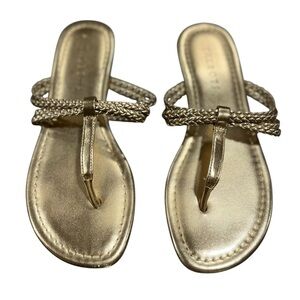 Talbots Metallic Gold Braided Thong Sandal Flip Flops Size 5M Boho Chic Travel
